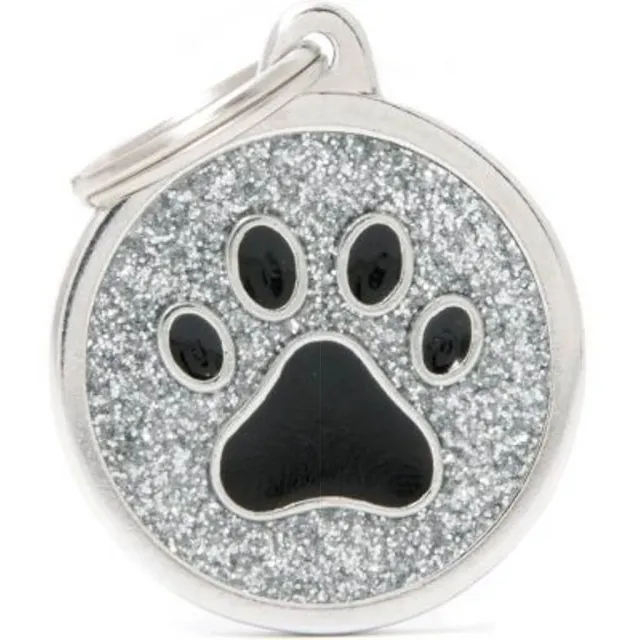 Hundetegn Shine Glitter Paw Big circle sølv